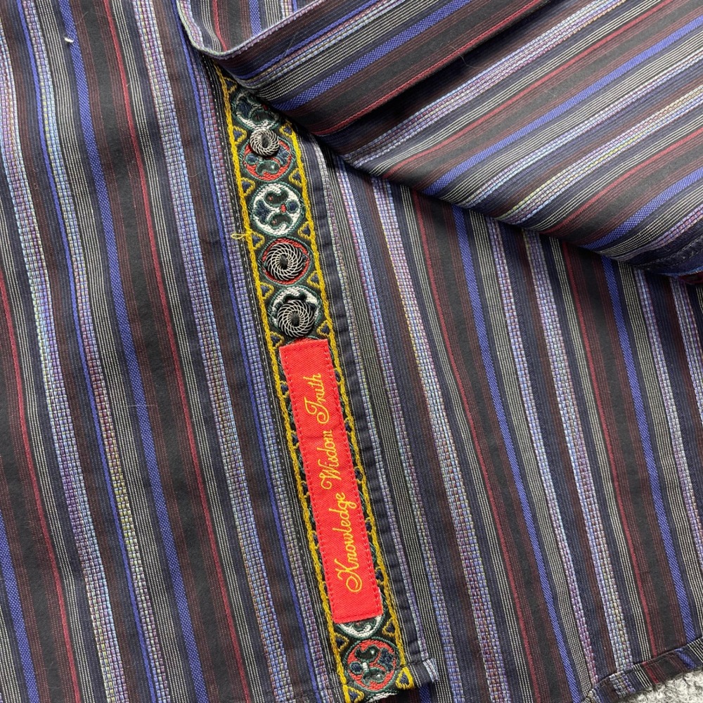Robert Graham Mens Small Striped Button Down Shirt Embroidered Flip Cuff - Picture 4 of 7